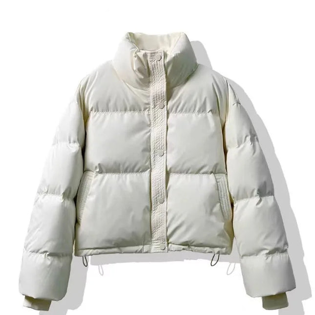 PinkyIsBlack Winter Women Puffer Jacket 2025 Warm Short Stand Collar Parkas Female Casual Loose Coat Zipper Long Sleeve Overcoat