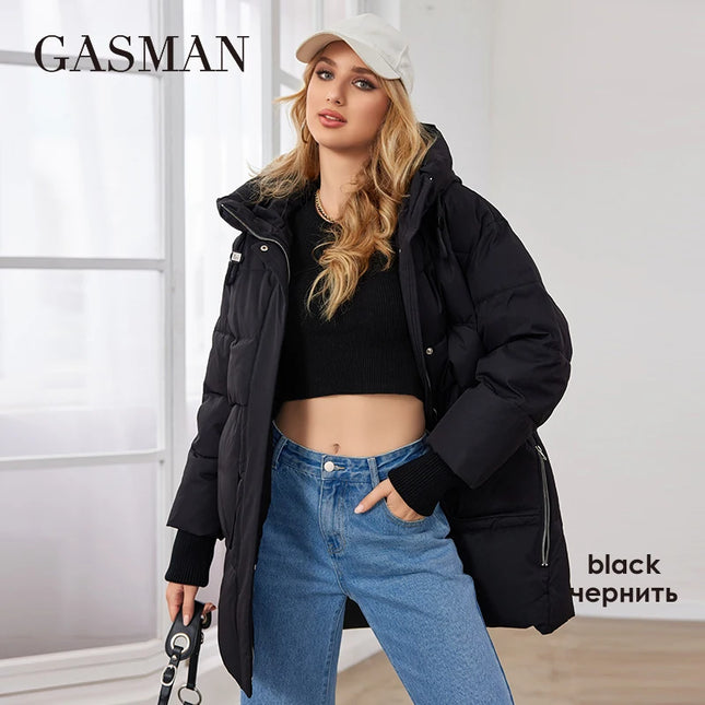 GASMAN 2023 Brand High Quality Solid Women's Jacket Black Fashion Warm Coats Women Winter Down Jackets Hooded Parkas 83271