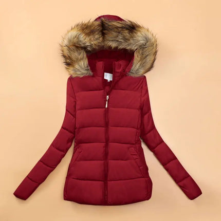 Fake Fur Hooded Autumn Warm Short Jacket Cotton Parkas Basic Coat Female 2024 New Winter Parkas Women Jacket Slim Outerwear