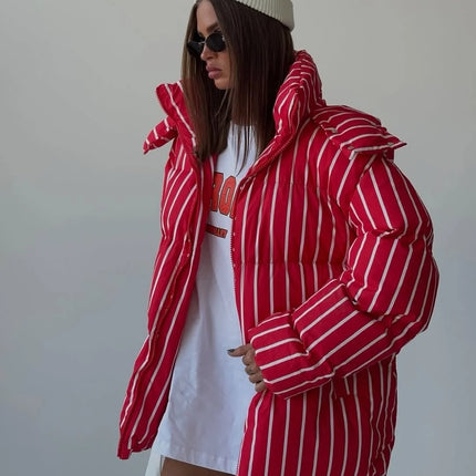 Elegant Cotton-padded Hoody Jacket Women Thicken Lace Up Full Sleeve Button Pockets Jackets Female 2025 Warm Winter Outwear