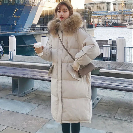 Women's New Winter Warm Hooded Fur Collar Down Jacket, Korean Version of Loose Thick Long Cotton-padded Clothes, Bread Served