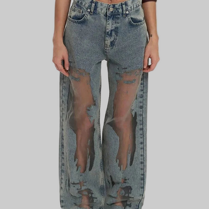 High Waist Grunge Denim Jeans Dames