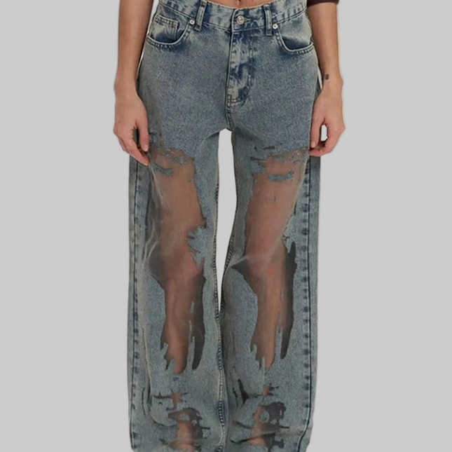 High Waist Grunge Denim Jeans Dames