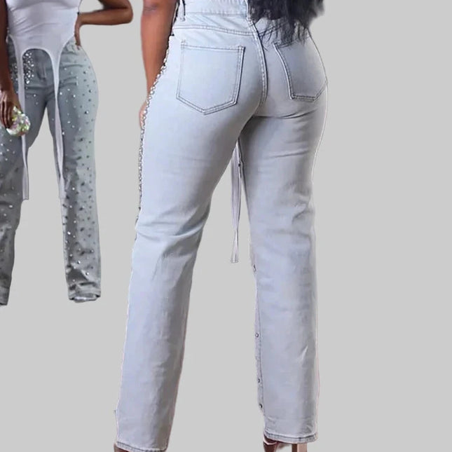 Vintage Streetwear Dames Jeans met Steentjes