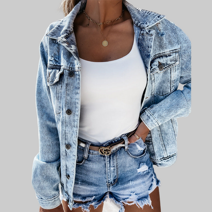 High Waist Ripped Washed Slim Fit Denim Short