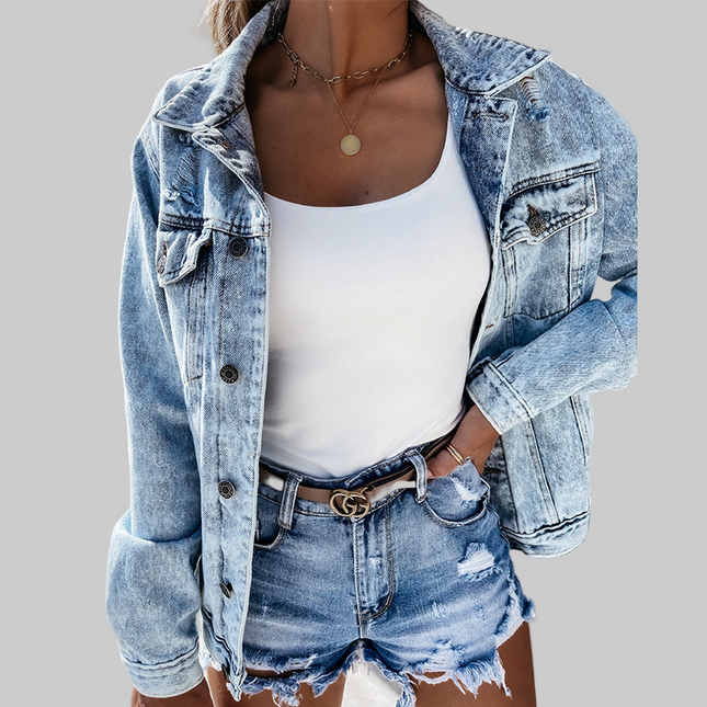 High Waist Ripped Washed Slim Fit Denim Short