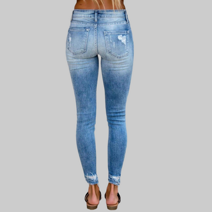 Stretch Jeans Women's Long Ripped Skinny